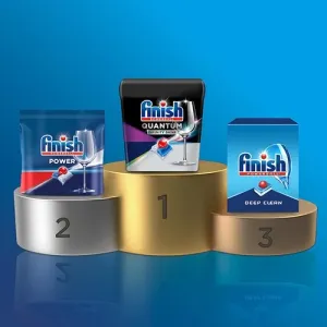 Finish quantum, deep clean and power ball products stacked together