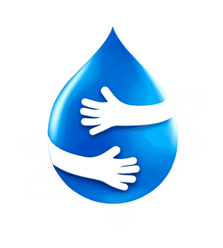 Water savings logo with arms hugging a water drop